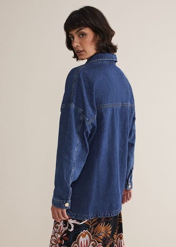 Phase Eight Tianna Oversized Denim Shacket Jackets Blue Canada | HEBYJG-762